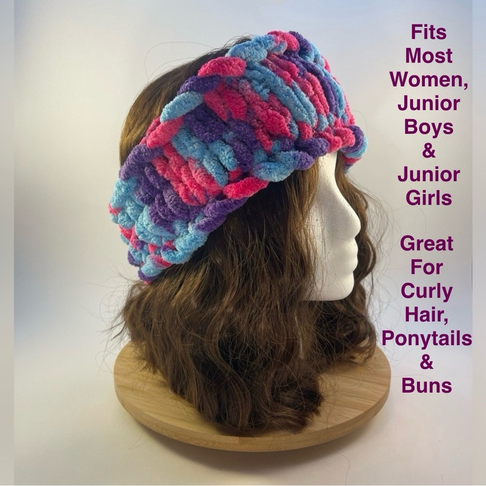 Handmade Women’s/Junior’s Winter Headband/Ear Wrap - Pink, Purple & Blue
